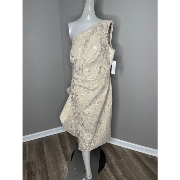 Teri Jon by Rickie Freeman
One-Shoulder Jacquard Rouched Side-Peplum Dress - Picture 5 of 9